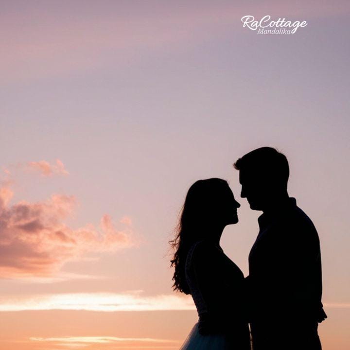 Pre-wedding package Mandalika sunset silhouette couple romantic moment at RaCottage Lombok tropical destination