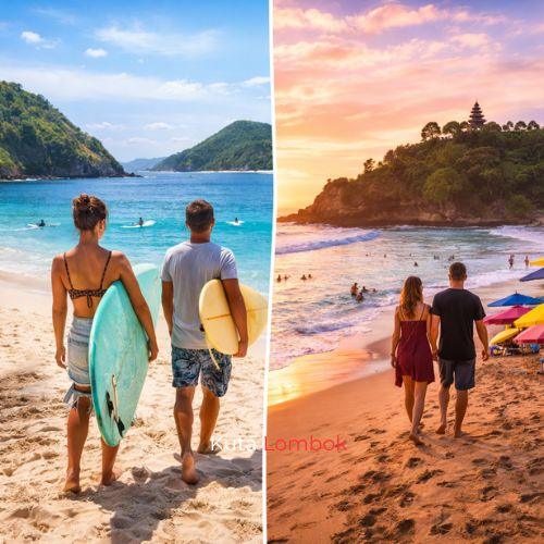 kuta lombok vs bali beach activities comparison with surfing in lombok and sunset walk in bali