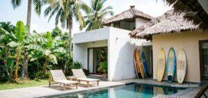 Hostels in Kuta Lombok with private pool surfboards and tropical garden