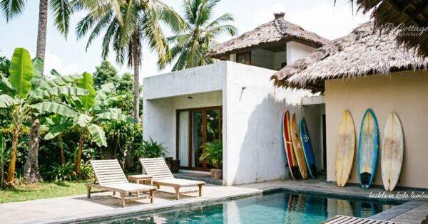 Hostels in Kuta Lombok with private pool surfboards and tropical garden