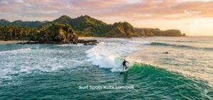Professional surfer catching a wave at one of the best surf spots Kuta Lombok during sunset.