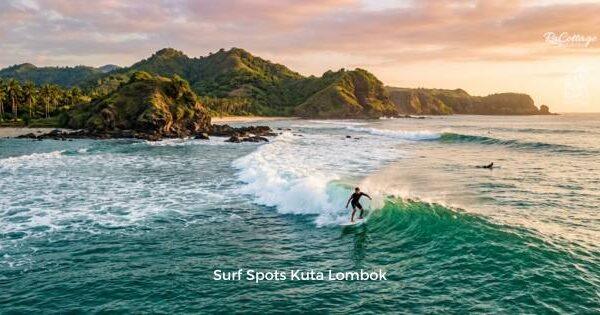 Professional surfer catching a wave at one of the best surf spots Kuta Lombok during sunset.